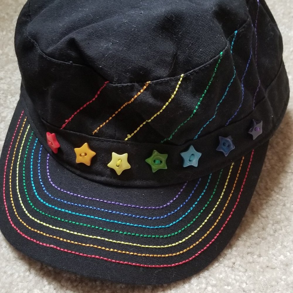 Rainbow stars & stitches Army cap hat - Picture 2 of 7
